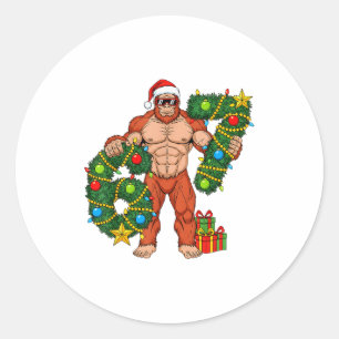Santa Bigfoot 67 Weihnachtsbaum Xmas Lichter Lusti Runder Aufkleber