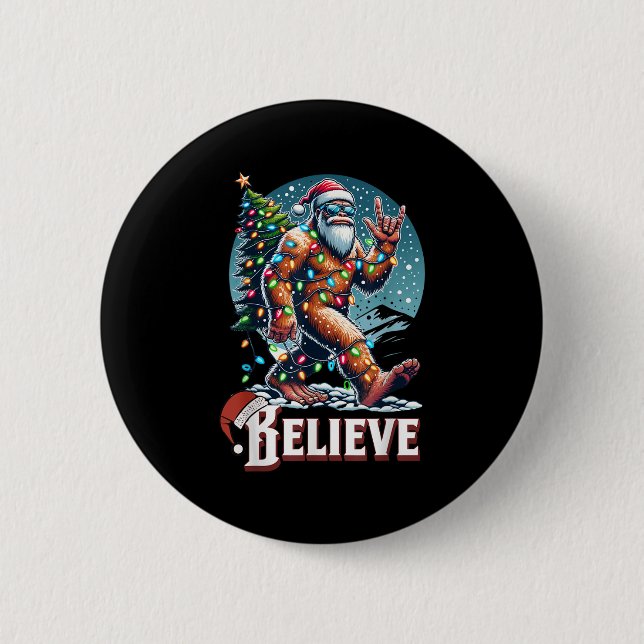 Santa Bigfoot Christmas Lights Funny Sasquatch Bel Button (Vorderseite)