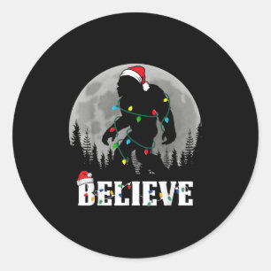 Santa Bigfoot Christmas Lights Funny Sasquatch Bel Runder Aufkleber