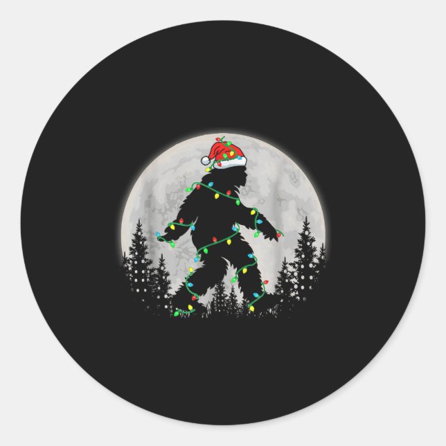 Santa Bigfoot Christmas Lights Funny Sasquatch Bel Runder Aufkleber (Vorderseite)