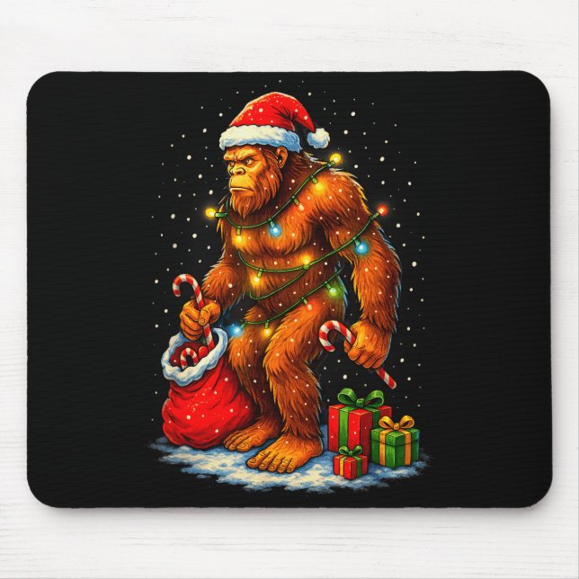 Santa Bigfoot Christmas Lights Funny Sasquatch  Mousepad (Vorne)