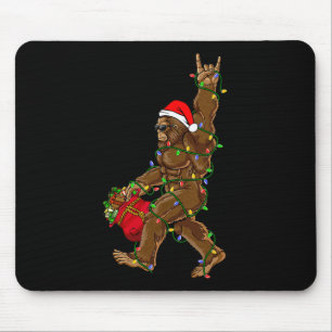 Santa Bigfoot Christmas Lights Rock Fun Sasquatch Mousepad