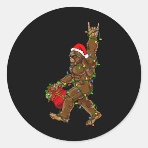 Santa Bigfoot Christmas Lights Rock Fun Sasquatch Runder Aufkleber