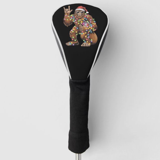 Santa Bigfoot Christmas Lights Rock Funny Golf Headcover (Vorderseite)