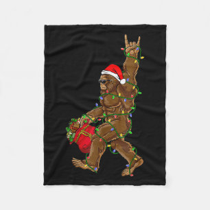 Santa Bigfoot Christmas Lights Rock Funny Sasquatc Fleecedecke