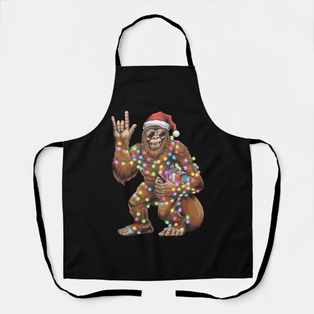 Santa Bigfoot Christmas Lights Rock Funny Schürze (Vorderseite)
