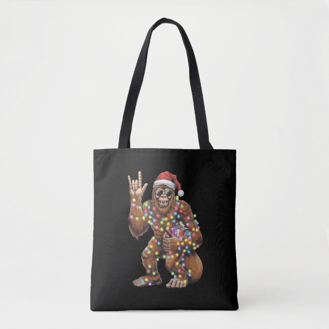 Santa Bigfoot Christmas Lights Rock Funny Tasche (Vorderseite)