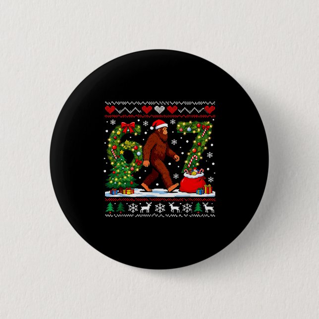 Santa Bigfoot Christmas Tree Funny Sasquatch 67  Button (Vorderseite)