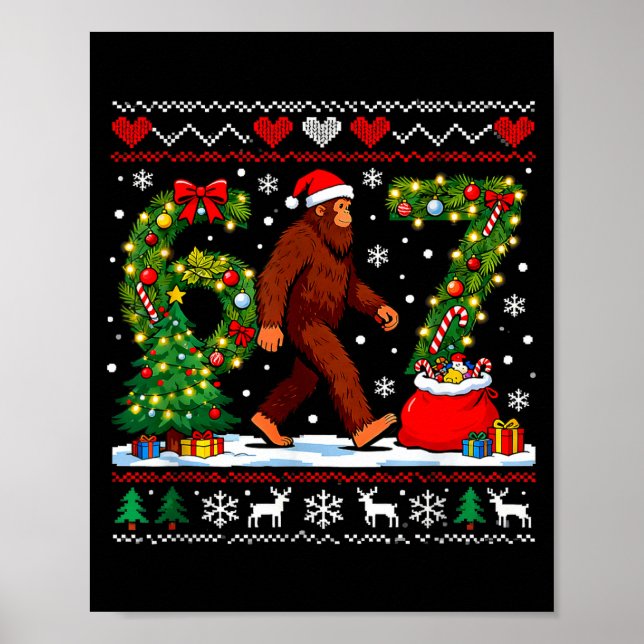 Santa Bigfoot Christmas Tree Funny Sasquatch 67  Poster (Vorne)