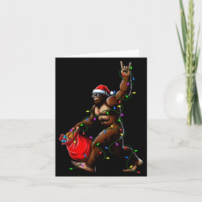 Santa Bigfoot Christmas Tree Lights Rock Funny Sas Karte (Vorderseite)