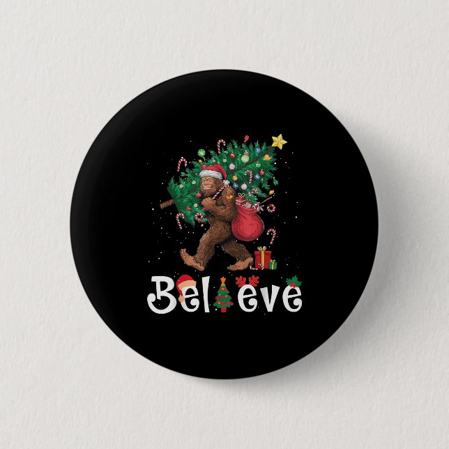 Santa Bigfoot Christmas Tree Lights Sasquatch Beli Button (Vorderseite)