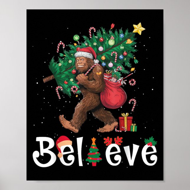 Santa Bigfoot Christmas Tree Lights Sasquatch Beli Poster (Vorne)