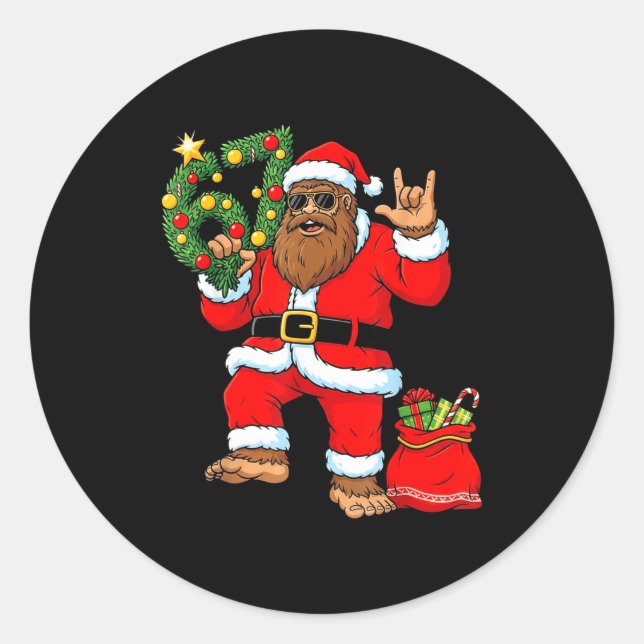Santa Bigfoot Christmas Tree Sasquatch 67 Six Seve Runder Aufkleber (Vorderseite)
