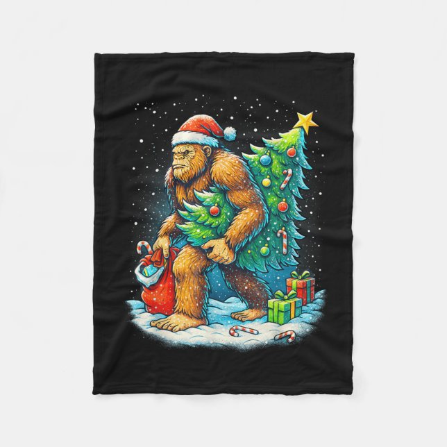 Santa Bigfoot Christmas Tree Sasquatch Xmas Lights Fleecedecke (Vorderseite)