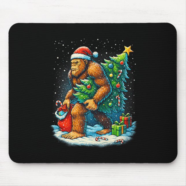 Santa Bigfoot Christmas Tree Sasquatch Xmas Lights Mousepad (Vorne)