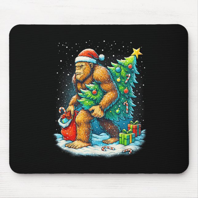 Santa Bigfoot Christmas Tree Sasquatch Xmas Lights Mousepad (Vorne)
