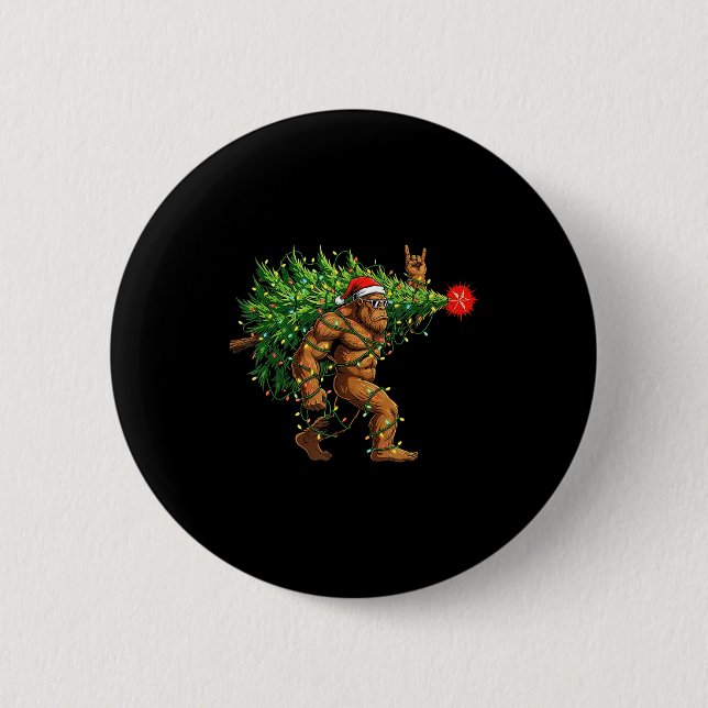Santa Bigfoot Christmas Tree Xmas Lights Funny Sas Button (Vorderseite)