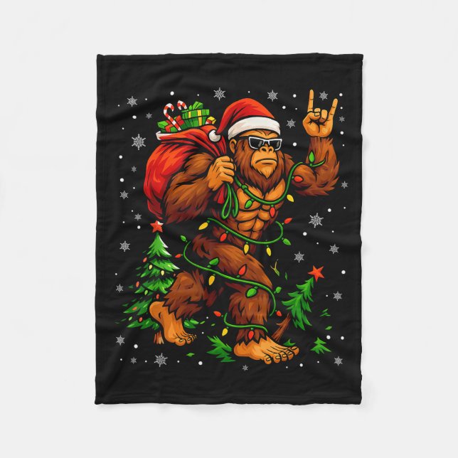 Santa Bigfoot Christmas Tree Xmas Lights Funny Sas Fleecedecke (Vorderseite)
