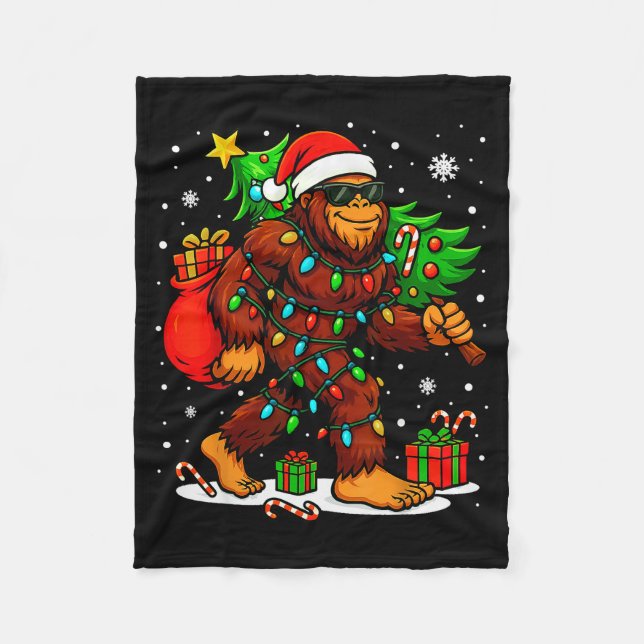 Santa Bigfoot Christmas Tree Xmas Lights Funny Sas Fleecedecke (Vorderseite)
