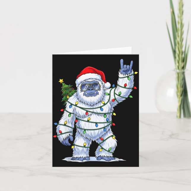 Santa Bigfoot Christmas Tree Xmas Lights Funny Sas Karte (Vorderseite)