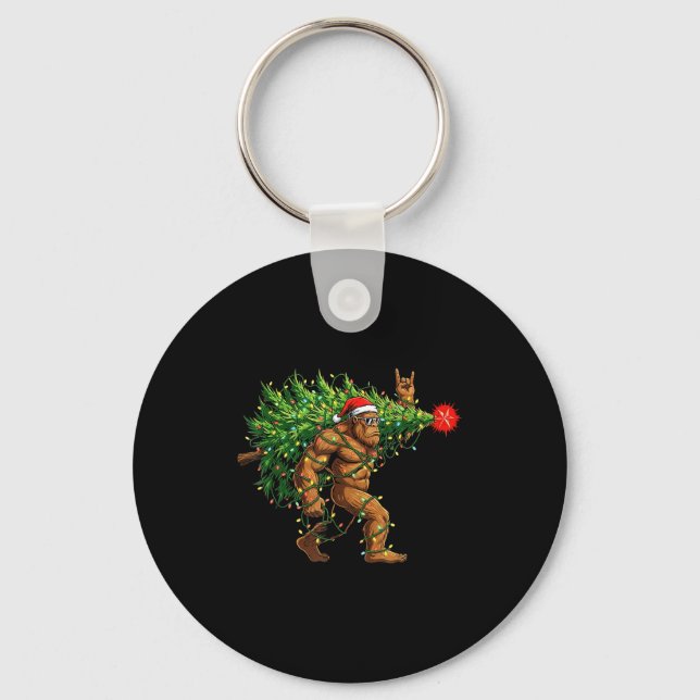 Santa Bigfoot Christmas Tree Xmas Lights Funny Sas Schlüsselanhänger (Vorderseite)