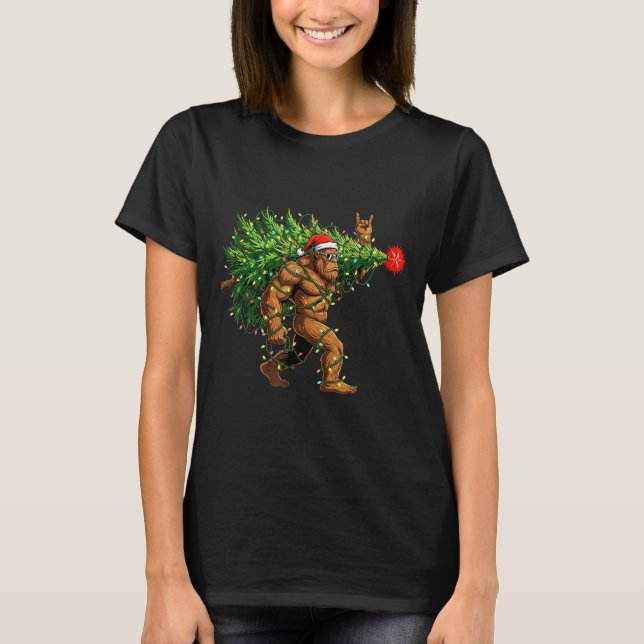 Santa Bigfoot Christmas Tree Xmas Lights Funny Sas T-Shirt (Vorderseite)
