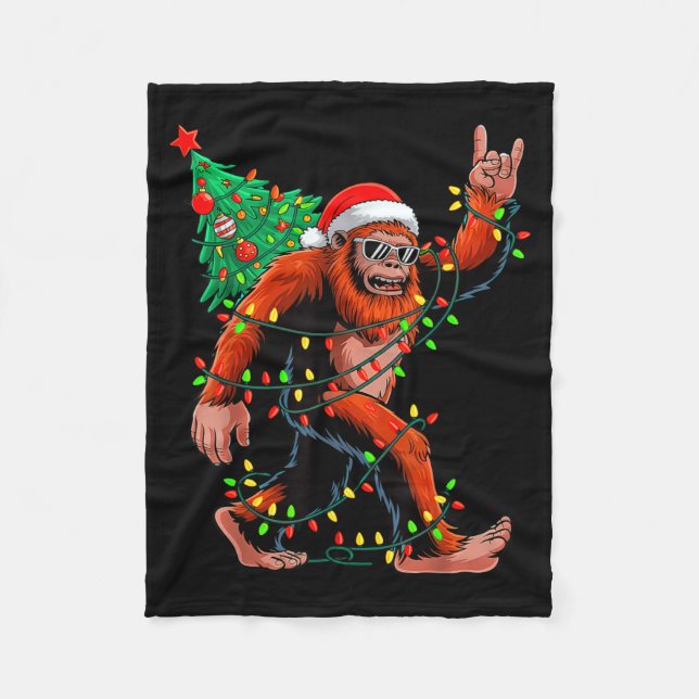 Santa Bigfoot Christmas Tree Xmas Lights Sasquatch Fleecedecke (Vorderseite)
