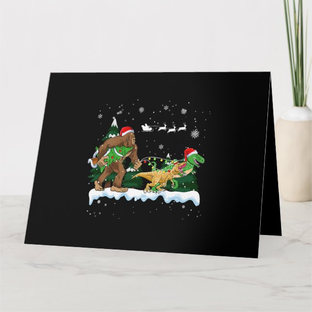 Santa Bigfoot Dinosaurier zu Weihnachten nehmen Karte (Vorderseite)
