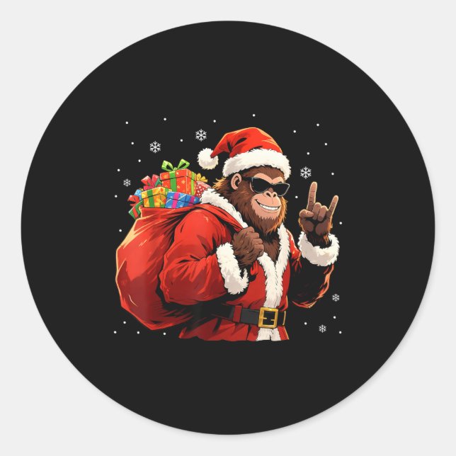 Santa Bigfoot Rock Christmas Funny Holiday Tee  Runder Aufkleber (Vorderseite)