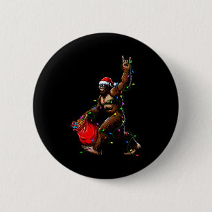 Santa Bigfoot Weihnachtsbaum Lichter Rock Lustig S Button
