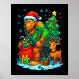 Santa Bigfoot Weihnachtsbaum Rentier Lustiger Sasq Poster