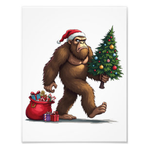 Santa Bigfoot Weihnachtsbaum Xmas Lichter Fotodruck