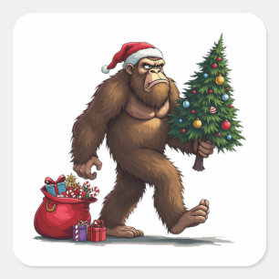 Santa Bigfoot Weihnachtsbaum Xmas Lichter  Quadratischer Aufkleber