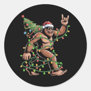 Santa Bigfoot Weihnachtsbaum Xmas Lichter Sasquatc Runder Aufkleber