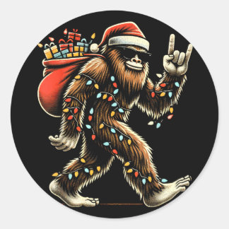 Santa Bigfoot Weihnachtsbeleuchtung Lustiger Sasqu Runder Aufkleber