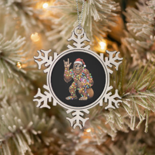 Santa Bigfoot Weihnachtsbeleuchtung Rock Lustig Schneeflocken Zinn-Ornament