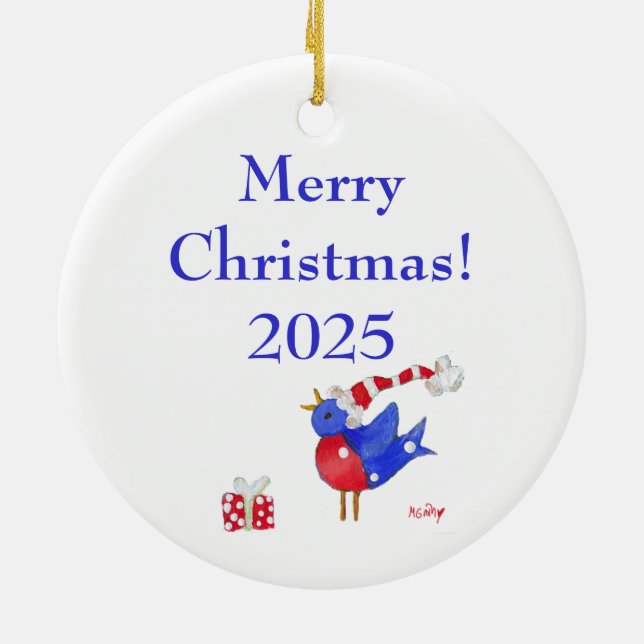 Santa Bird Foto Keramik Ornament (Hinten)
