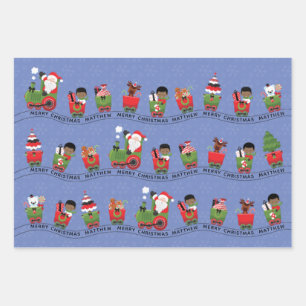 Santa & Black Boy auf Zug Geschenkpapier Set