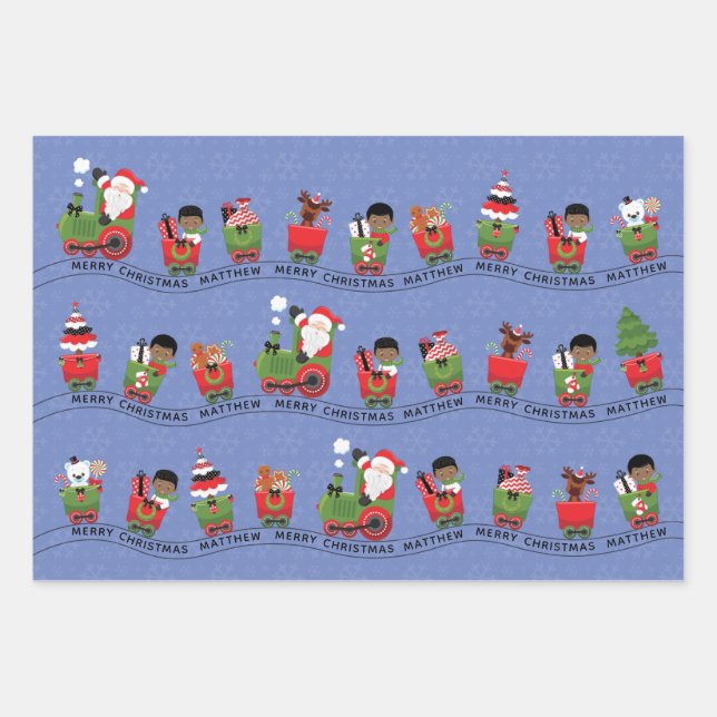 Santa & Black Boy auf Zug Geschenkpapier Set (Vorderseite 2)