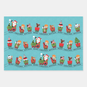 Santa & Black Boy auf Zug Geschenkpapier Set