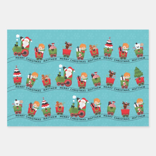Santa & Black Boy auf Zug Geschenkpapier Set (Vorderseite)