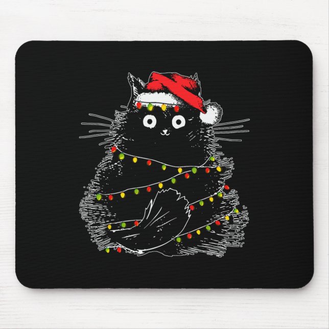 Santa Black Cat hallte in Weihnachtsbaumlicht auf Mousepad (Vorne)