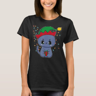 Santa Black Cat hallte in Weihnachtsbaumlicht auf T-Shirt