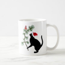 Santa Black Cat mit Red Bird Tasse
