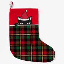 Santa Black Cat Peeking Buffalo Kariert Funny