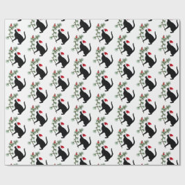 Santa Black Cat Red Bird Weihnachtszeitung Geschenkpapier