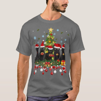 Santa Black Cats Weihnachtsbaum Lichter Funny Cat T-Shirt