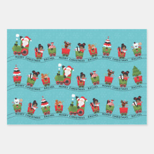 Santa & Black Girl auf Zug Geschenkpapier Set
