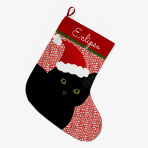 Santa Black Kurz Hair Katzengrün Augen Personalis Großer Weihnachtsstrumpf