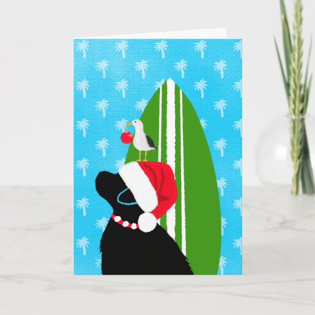 Santa Black Lab Surfboard Hunde Weihnachtskarte Dankeskarte (Vorderseite)